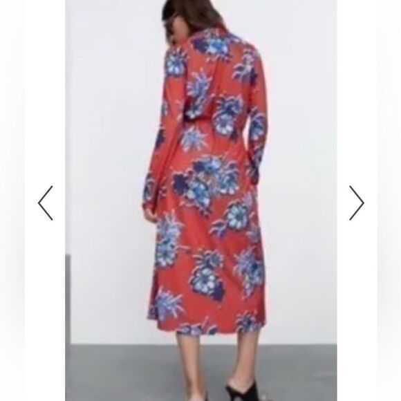Zara Floral Buttons Down Long Sleeves Self Tie Midi Dress.Size S - Picture 6 of 16